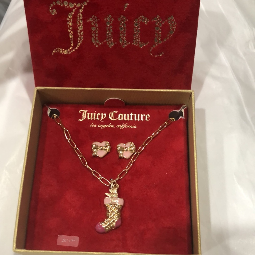 Juicy Couture pink stocking chain link necklace & pink heart shaped earrings set - Picture 10 of 14